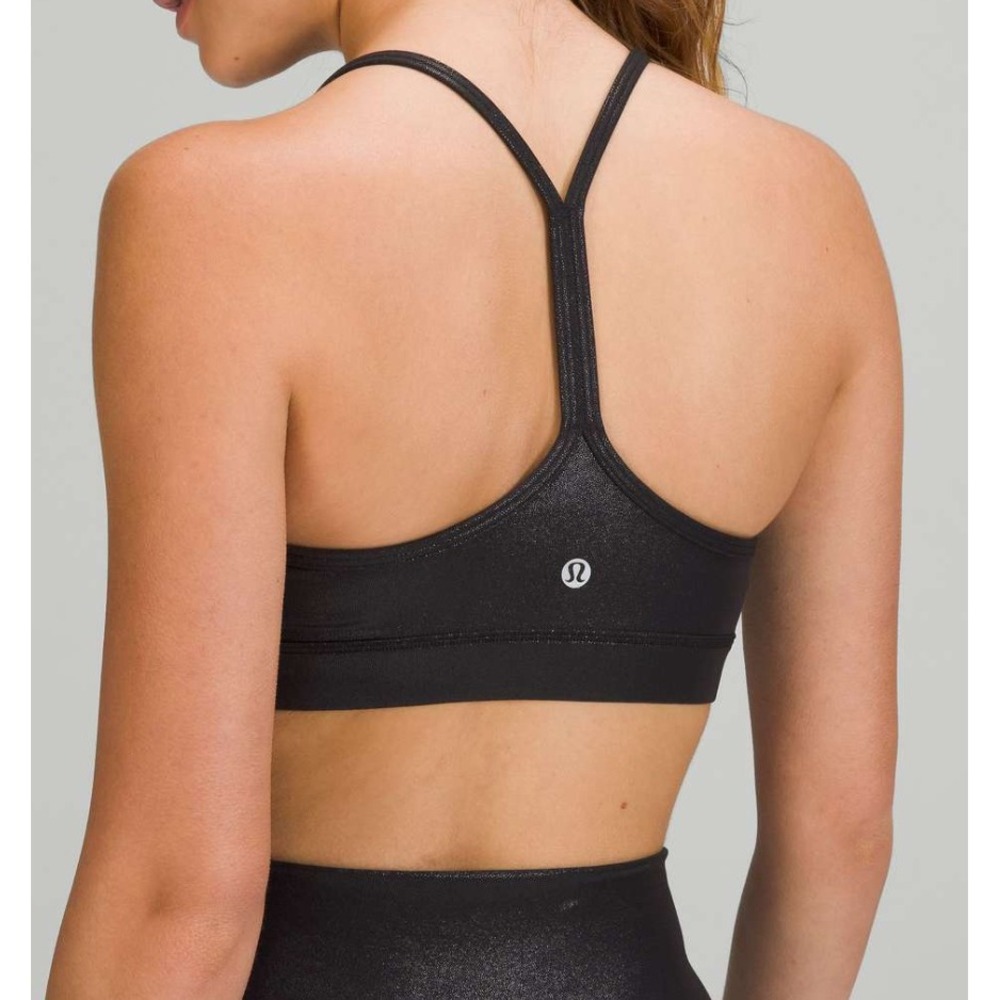 Lululemon Flow Y Nulu Bra Shine Light Suppor Womens 2 Shiny Black Athleisure EUC